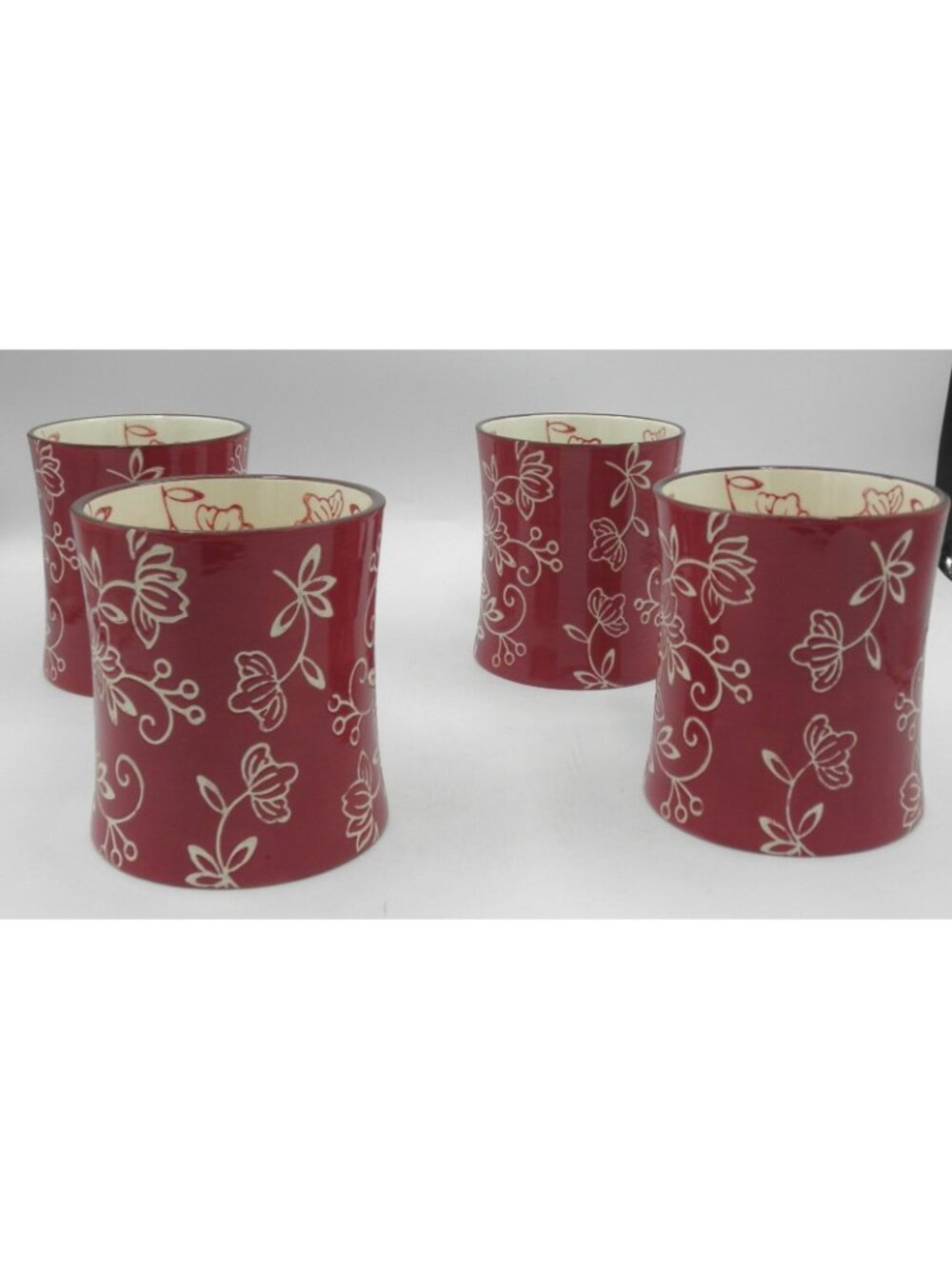 Temptations Floral Lace Cranberry Mug Set of 4 Pattern Code TEQFLLCRA - Picture 4 of 10